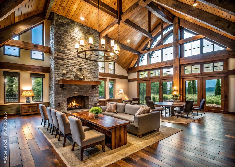 Neo-Rustic Ode: Modern rustic, angular curves, contrasting textures, raw wood tones Neo-Rustic Ode: Modern rustic, angular curves, contrasting textures, raw wood tones