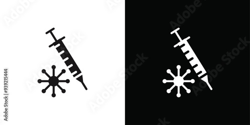 Covid 19 vaccine icon Black line art vector logo set