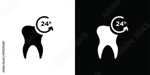 Dental Protection for 24 Hours icon Black line art vector logo set