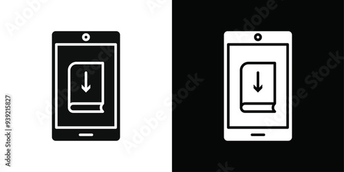 E book download icon Black line art vector logo set