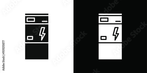 Electric heating boiler icon Black line art vector logo set