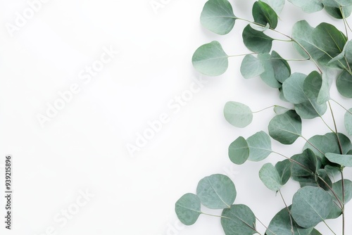 Trendy Eucalyptus Leaves Arranged on a Clean White Background