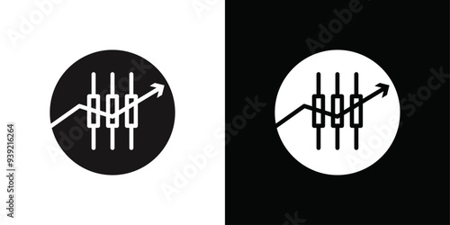 Forex stock market icon Black line art vector logo set