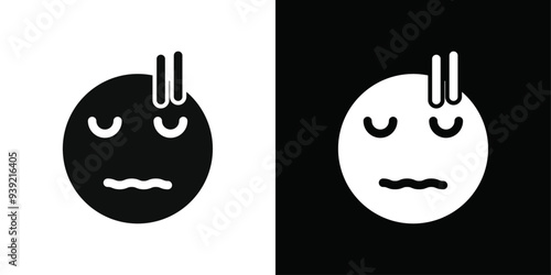 Guilty face emoji icon Black line art vector logo set