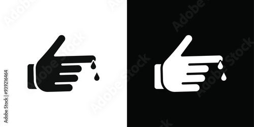 Hand with blood drop icon Black line art vector logo set