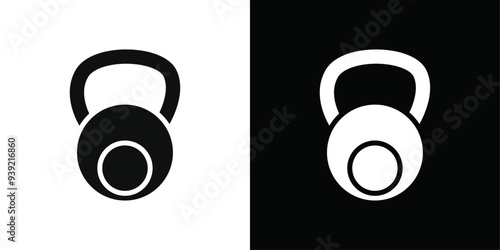 kettlebell icon Black line art vector logo set