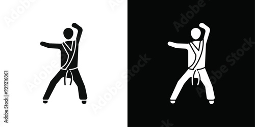 karate icon Black line art vector logo set