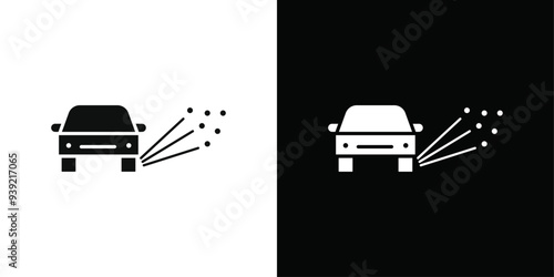 Loose chippings roadworks sign icon Black line art vector logo set