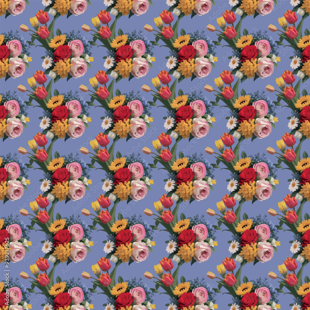 Seamless pattern with elegant blooming flowers. Spring floral background. Seamless pattern with elegant blooming flowers. Spring floral background.