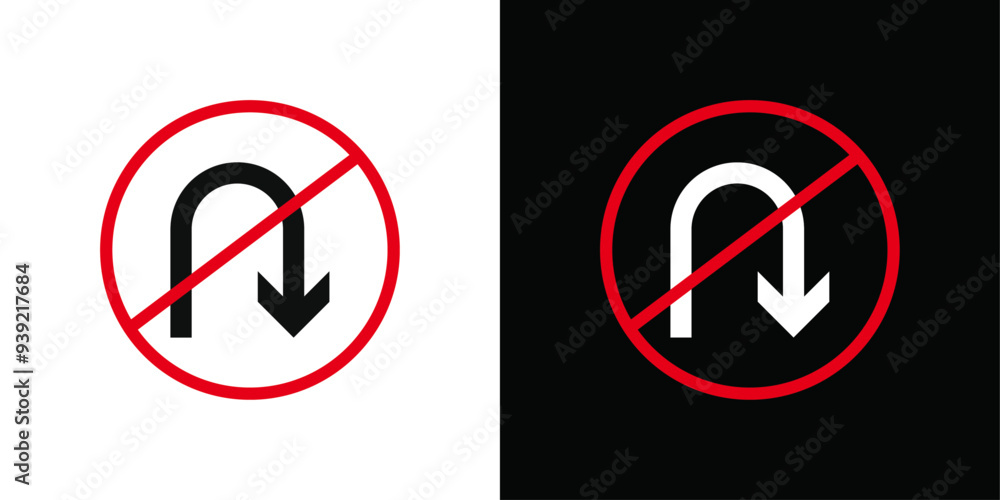 No U turn sign icon Black line art vector logo set No U turn sign icon Black line art vector logo set