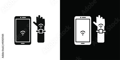 NFC bracelet connected icon Black line art vector logo set