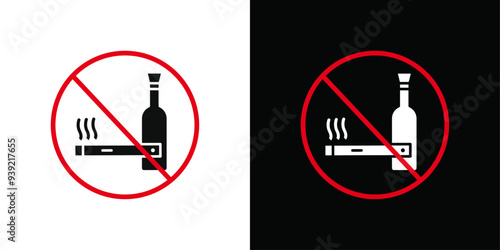 No alcohol and cigarettes icon Black line art vector logo set