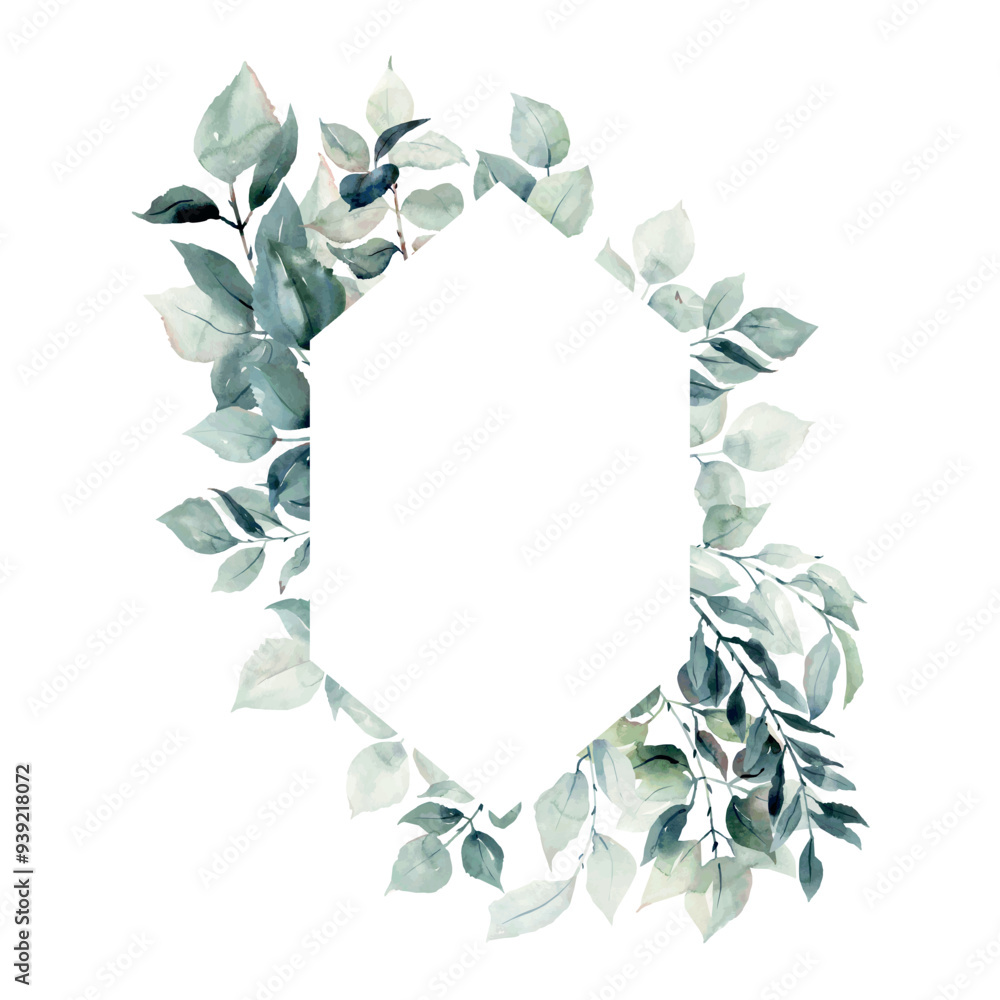 Fototapeta premium Floral illustration. Vector watercolor botanic frame for wedding or greeting card.