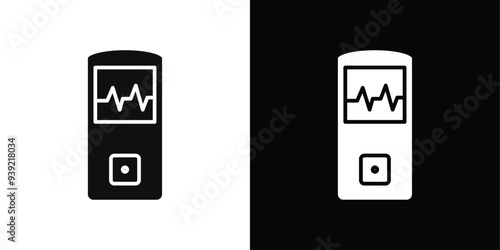 Portable electrocardiogram icon Black line art vector logo set