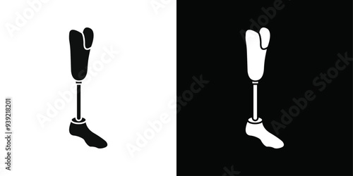 Prosthetic leg icon Black line art vector logo set