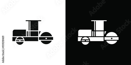 Road roller icon Black line art vector logo set