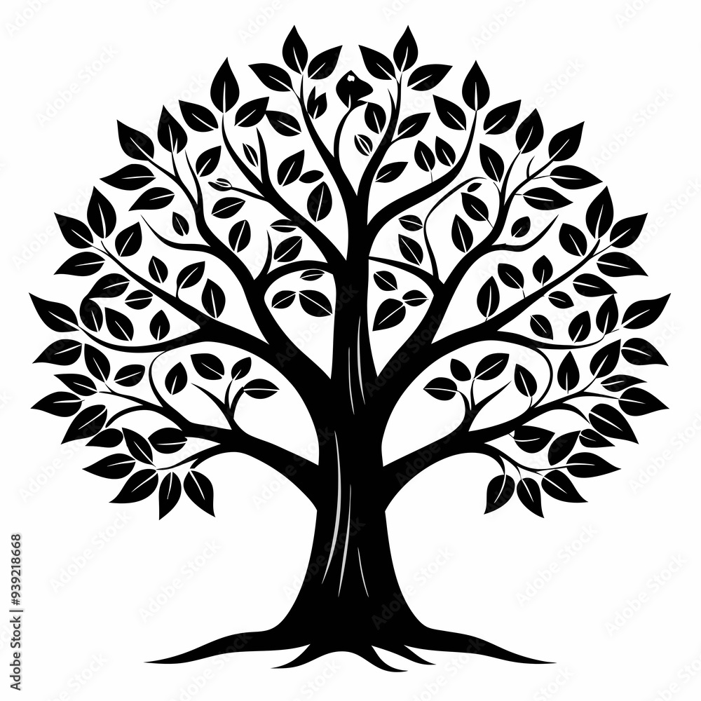 black and white tree on white background generated by AI black and white tree on white background generated by AI