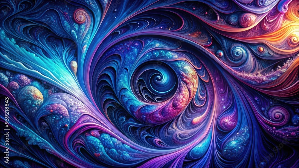 Vibrant, abstract design featuring intricate, swirling patterns of dark blue and purple ink merging and blending in a mesmerizing, psychedelic whirlpool of color and texture. Vibrant, abstract design featuring intricate, swirling patterns of dark blue and purple ink merging and blending in a mesmerizing, psychedelic whirlpool of color and texture.