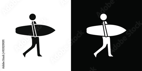 surfing icon Black line art vector logo set