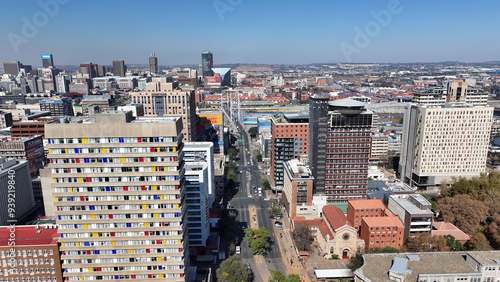 Johannesburg Skyline At Johannesburg In Gauteng South Africa. Downtown Cityscape. Business District Background. Johannesburg At Gauteng South Africa. High Rise Buildings. City Landmark. photo