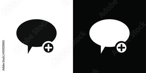 Add chat icon Black line art vector logo set