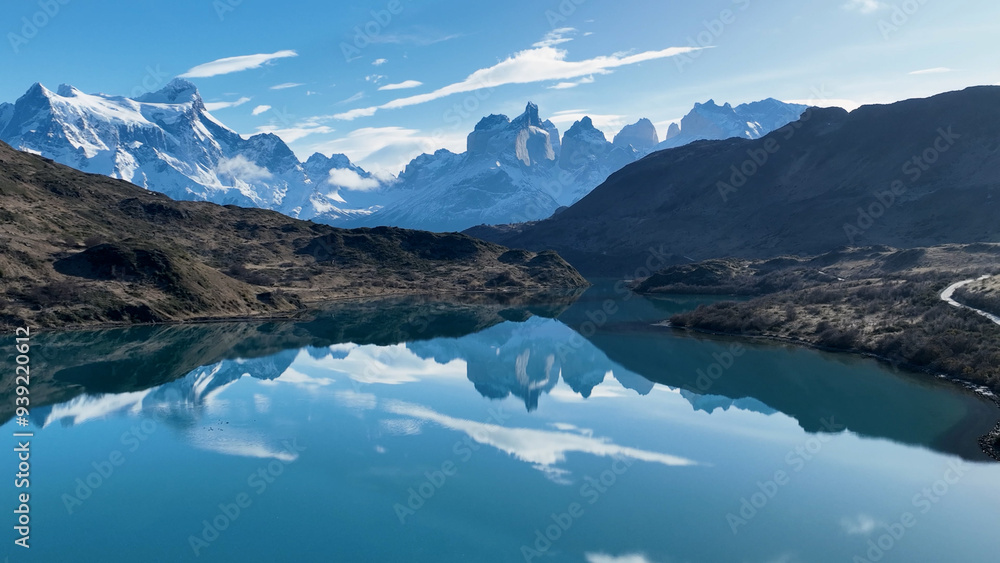 Grey Lake At Torres Del Paine In Antarctica Chile. Snowy Mountains. Lake Landscape. Antarctica Chile. Winter Background. Grey Lake At Torres Del Paine In Antarctica Chile. Grey Lake At Torres Del Paine In Antarctica Chile. Snowy Mountains. Lake Landscape. Antarctica Chile. Winter Background. Grey Lake At Torres Del Paine In Antarctica Chile.