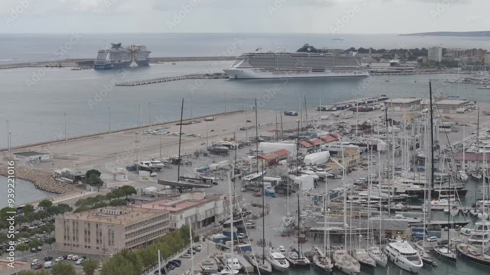 Palma de Mallorca, Spain aerial view of many yachts and ships in the city harbor Palma de Mallorca, Spain aerial view of many yachts and ships in the city harbor