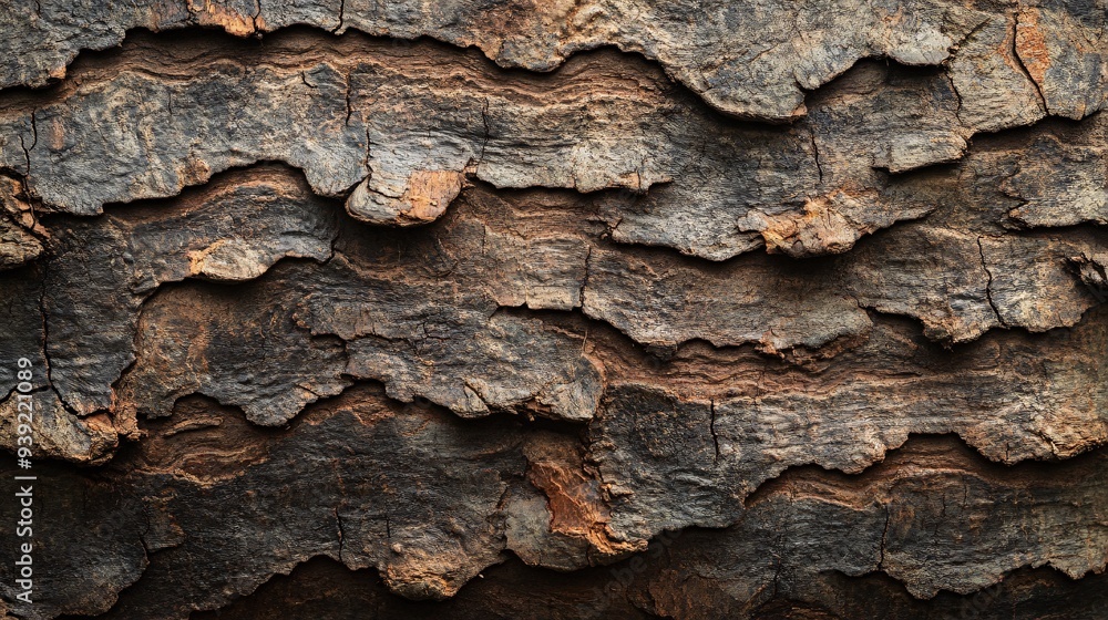 Close-up oak bark surface showcasing rough texture and organic patterns Close-up oak bark surface showcasing rough texture and organic patterns