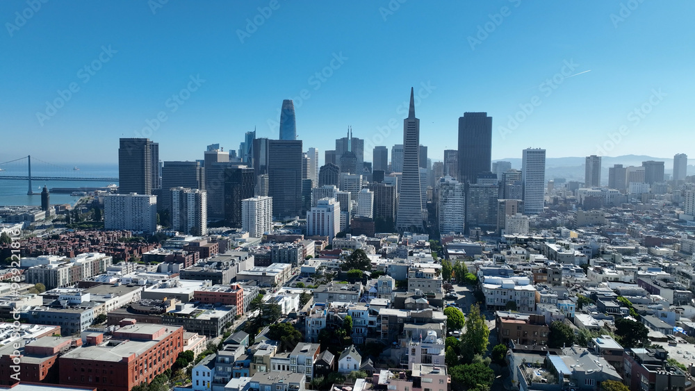 Fototapeta premium Corporate Buildings At San Francisco In California United States. Megalopolis Downtown Cityscape. Business Travel. Corporate Buildings At San Francisco In California United States. 