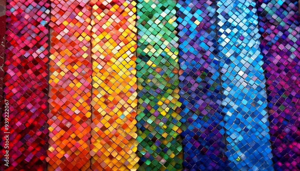 Rainbow mosaic tiles on a textured surface. Rainbow mosaic tiles on a textured surface.