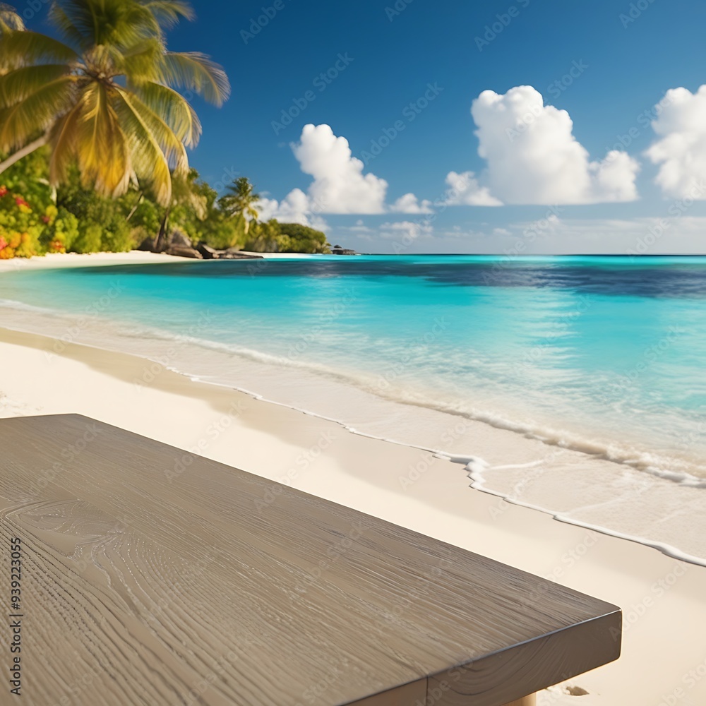 Fototapeta premium abstract sand on the beach and soft wave background. Tropical background for summer vacation at the beach. Calm sea, perfect vacation