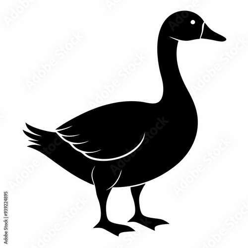 Silhouette of a Majestic Goose Flying in the Sky with Copy Space Vector Illustration