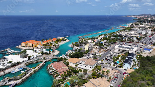 Curacao Skyline At Willemstad In Netherlands Curacao. Idyllic Beach. Nature Landscape. Willemstad At Netherlands Curacao. Tourism Background. Island Seascape.