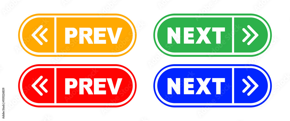 Next and previous button. Prev, next icon. Web buttons with arrows prev and next. Vector illustration. Next and previous button. Prev, next icon. Web buttons with arrows prev and next. Vector illustration.