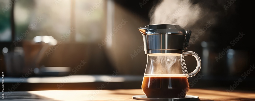 A steaming pot of freshly brewed coffee, inviting warmth and rich aroma, perfect for cozy mornings or coffee breaks. A steaming pot of freshly brewed coffee, inviting warmth and rich aroma, perfect for cozy mornings or coffee breaks.