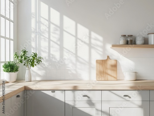 A kitchen with a window and a wooden countertop