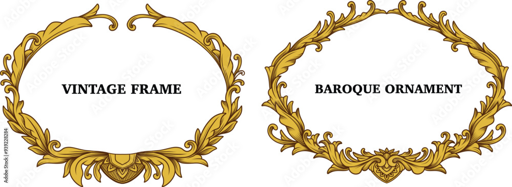 Set of fancy Gold oval frames. Antique border frame with arabesque, swirl, filigree element. Luxury decorative mirror cover. Vintage framework retro elegant Set of fancy Gold oval frames. Antique border frame with arabesque, swirl, filigree element. Luxury decorative mirror cover. Vintage framework retro elegant