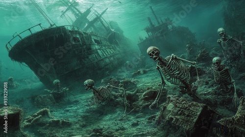 Underwater Shipwreck with Skeletons