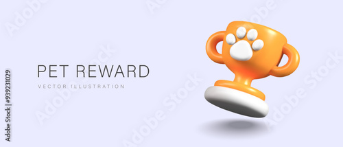 Gold cup for winner pet. Trophy for competition of purebred dogs and cats