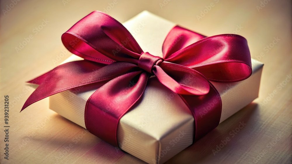 Vibrant crimson ribbon intricately tied in a beautiful bow, adorning a thoughtfully wrapped gift, symbolizing love, appreciation, and celebration on a soft, creamy background. Vibrant crimson ribbon intricately tied in a beautiful bow, adorning a thoughtfully wrapped gift, symbolizing love, appreciation, and celebration on a soft, creamy background.