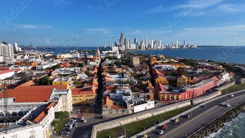 Cartagena Skyline At Cartagena In Bolivar Colombia. Medieval Building. Walls Of Cartagena Scenery. Cartagena At Bolivar Colombia. Colorful Skyline. Historical City. photo