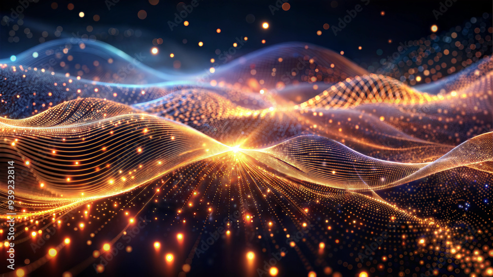 Obraz premium Golden Network of Dynamic Connections and Energy Flow in Abstract Style