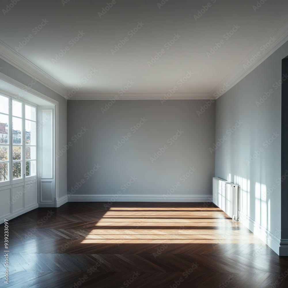 A large room with a white wall and wooden floors A large room with a white wall and wooden floors