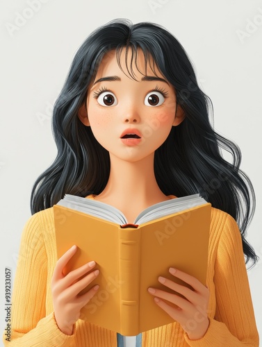 Surprised Animated Girl Reading a Book