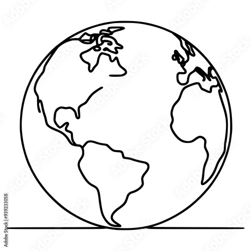 one line drawing planet earth nature vector illustration template design