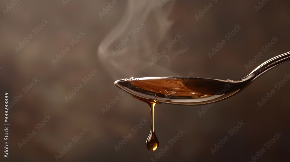 Fototapeta premium Levitating Spoon: A spoon hovering in the air, with invisible soup dripping from it. 