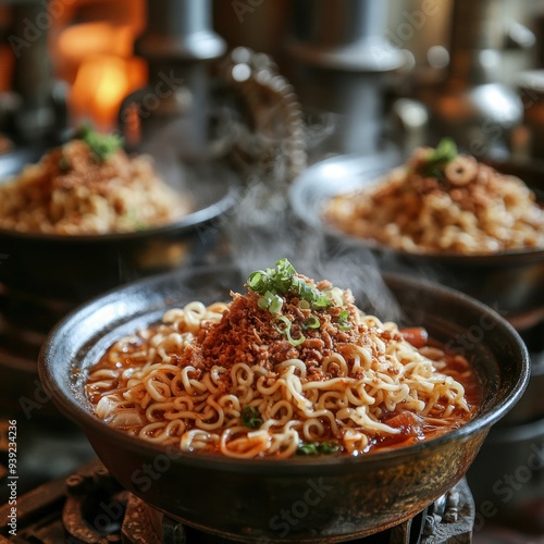 Steaming Bowl of Noodles with Toppings - A Realistic Photo