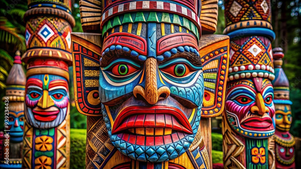Tribal Totem: Ethnic patterns, vibrant colors, symbolic representations, cultural Tribal Totem: Ethnic patterns, vibrant colors, symbolic representations, cultural