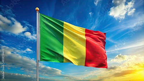 Vibrant Green, Yellow And Red Stripes Flutter In The Breeze On A Flagpole, Symbolizing The Nation Of Mali'S Heritage And Independence. photo