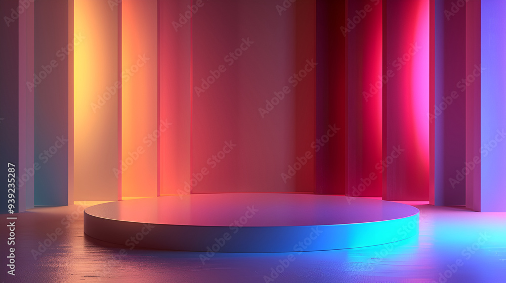 Minimalist blue and pink blending gradient podium for product display ,abstract minimal geometric background Minimalist blue and pink blending gradient podium for product display ,abstract minimal geometric background